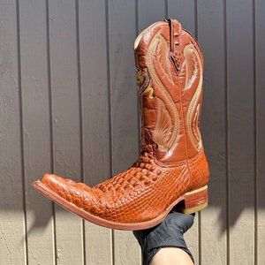 #51 Ostrich x crocodile brown western boot with elements
